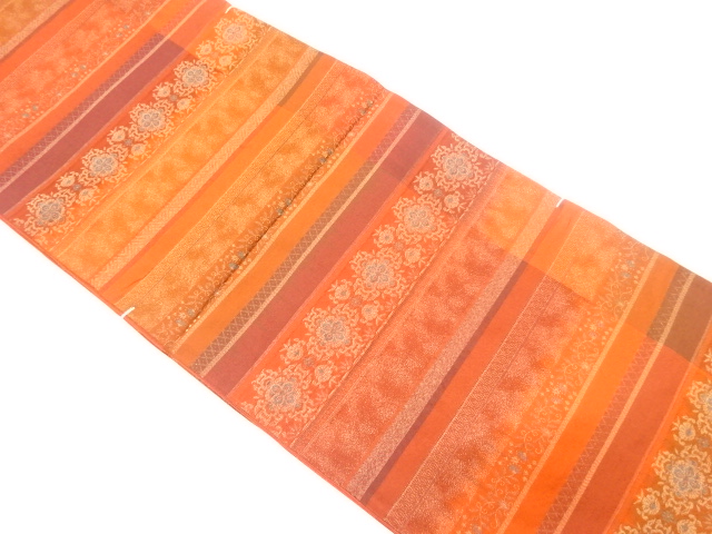 JAPANESE FUKURO OBI / UNUSED / WOVEN FLOWER ARABESQUE (NON-TAILORED)